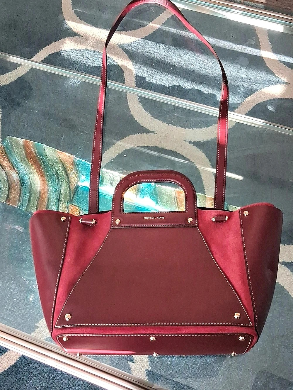 Michael Kors Avril Extra-Large Leather and Suede Tote Bag, Burgundy - Picture 6 of 12